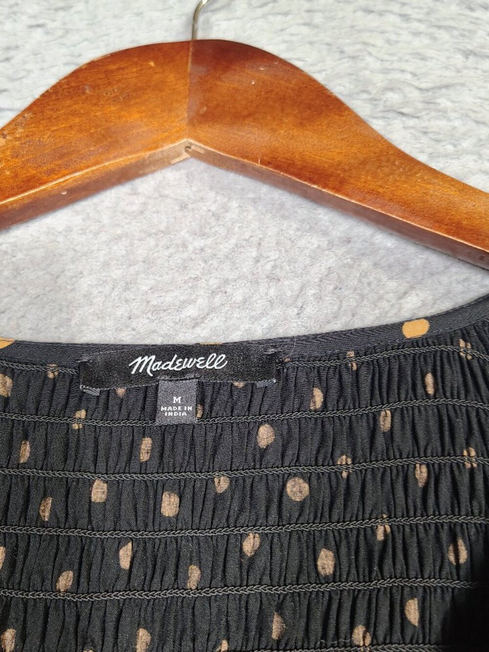 Madewell Mini Dress Women Medium Black Oval Dot Smocked Lucie V-Neck Puff Sleeve - Picture 3 of 11